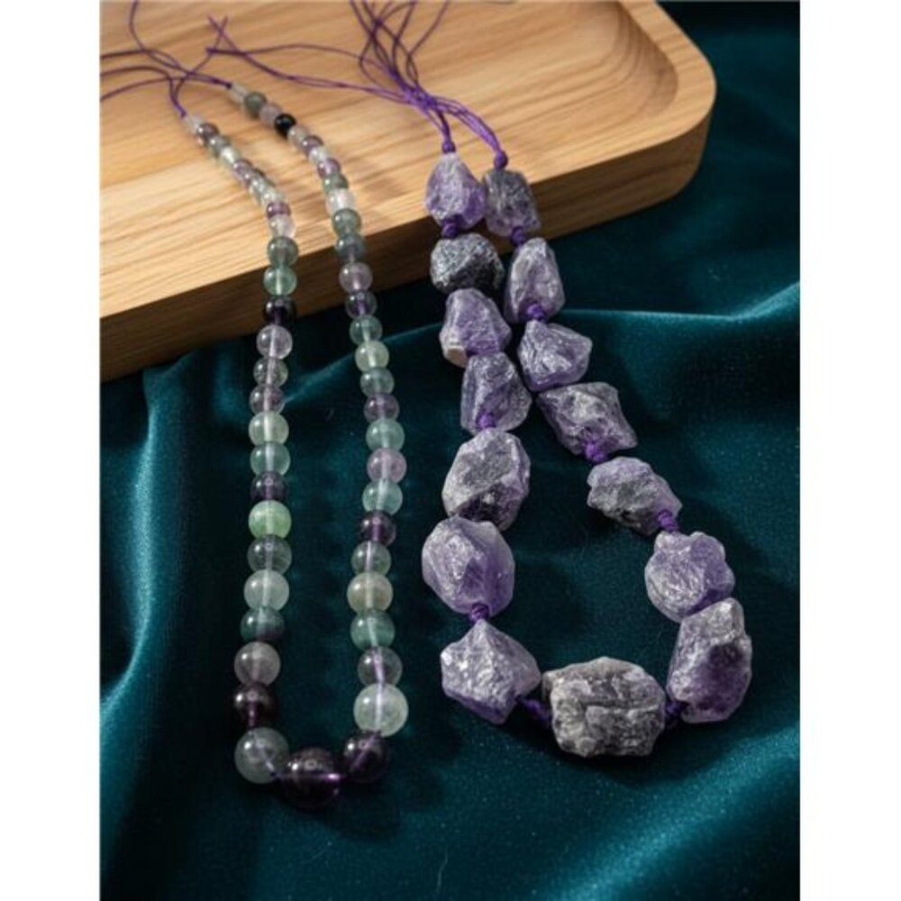 Fluorite Bead Necklace & Rough Amethyst Nugget Necklace Lot DIY Repair